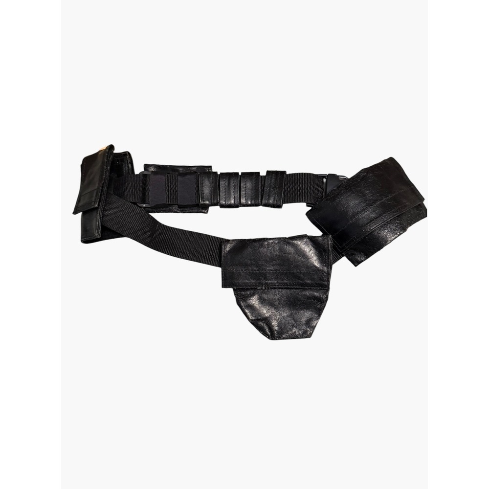 Black Leather Utility Belt Multi Pouch Tactical Techwear Festival Cosplay 38in